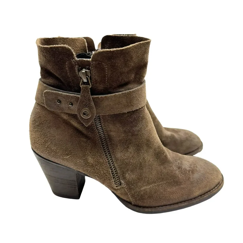 Paul Green Sheridan Chocolate Brown Nubuck Suede Leather Double Zip Booties